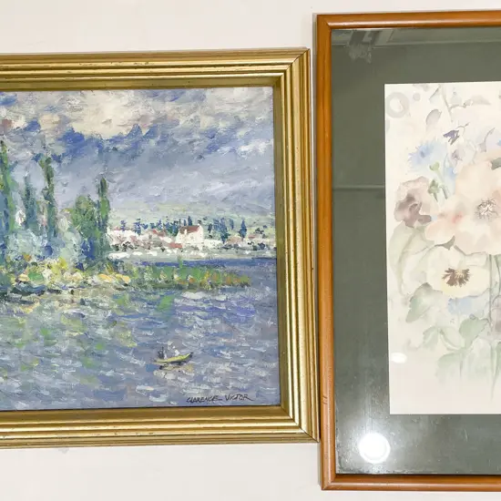 Clarence Victor - Oil on Board together with B. Yeoman Floral Watercolour