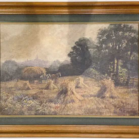 Unsigned - English Countryside Harvest Scene - Oil on Canvas