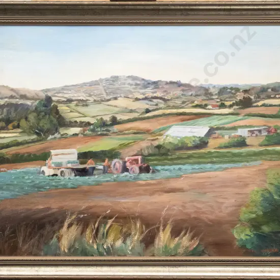 Winifred Kite - Pukekohe Landscape - Oil on Board