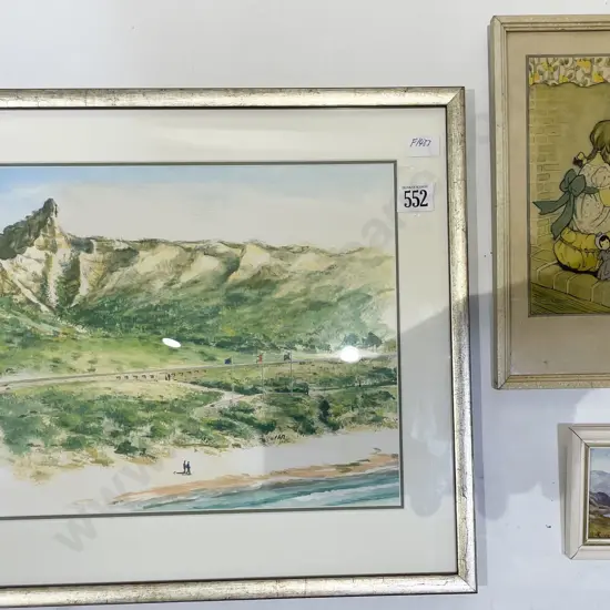 Small H. Rivers Oil and Two Assorted Prints