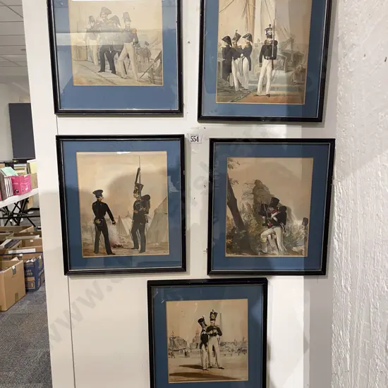 Five Assorted Russian Soldier Hand Coloured Prints