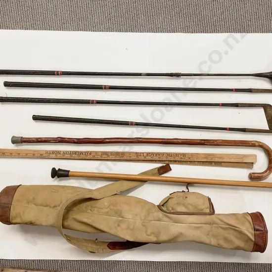Vintage Golf Bag & Assorted Clubs & Others