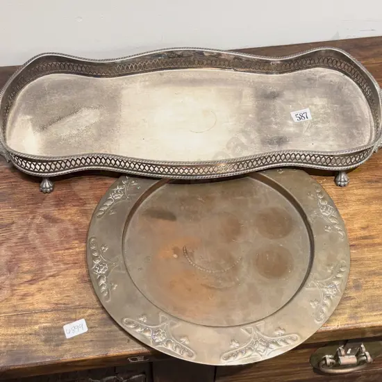 Footed S/P Gallery Drinks Tray with Art Nouveau Copper Tray