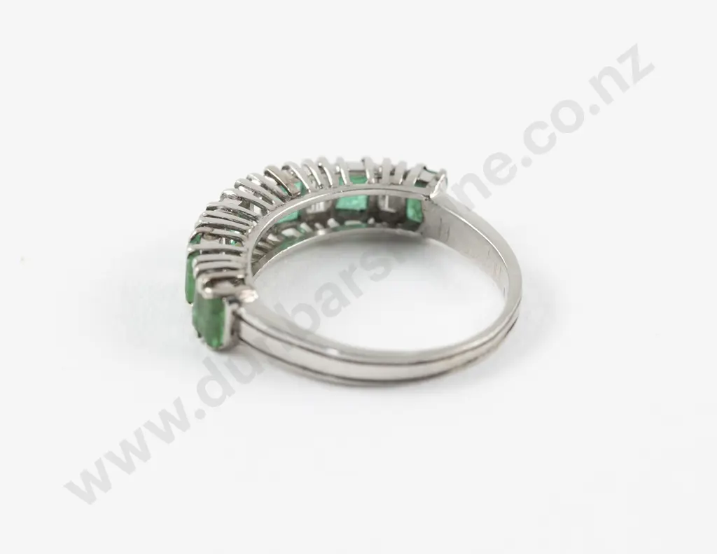 All Platinum Eleven Stone Emerald and Diamond Bridge Ring Image 1++
