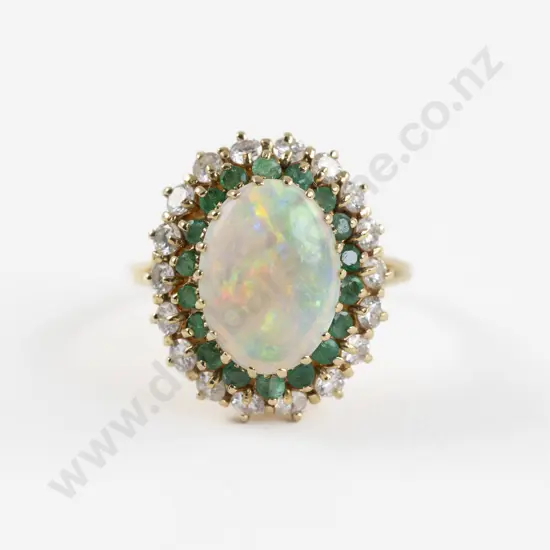 14ct 37Stone Opal Emerald and Diamond Dress Ring