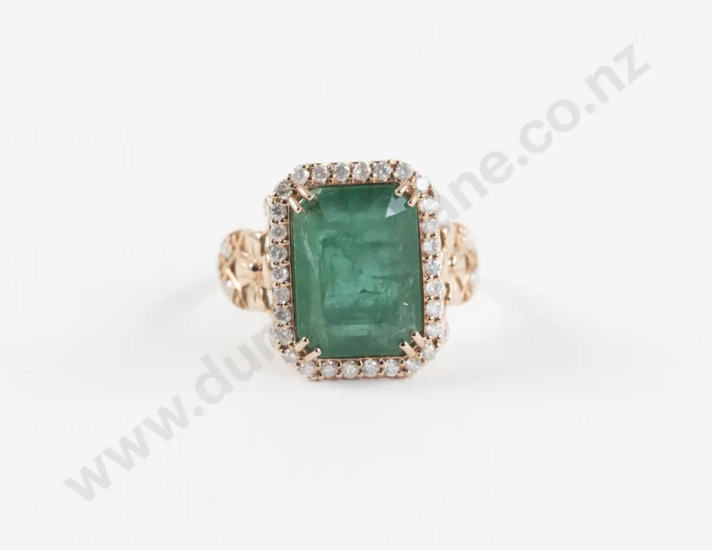 14ct Rose and White Gold Emerald and Diamond Dress Ring Image 1++