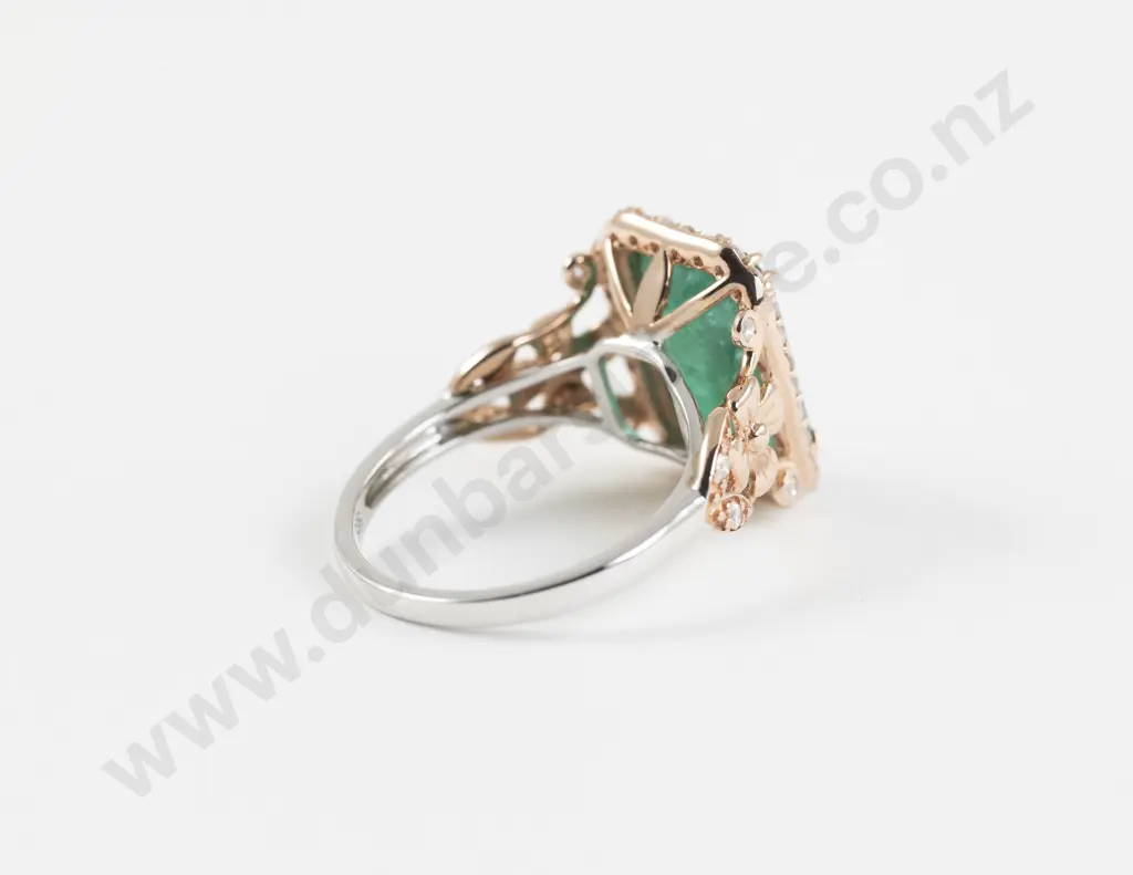14ct Rose and White Gold Emerald and Diamond Dress Ring Image 1++