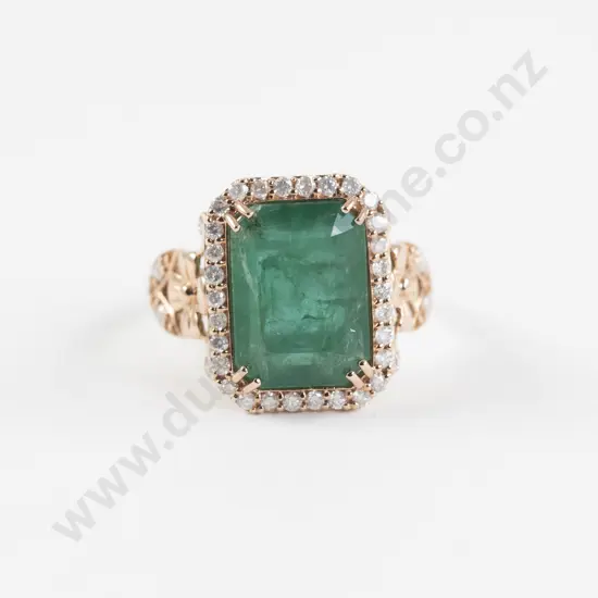 14ct Rose and White Gold Emerald and Diamond Dress Ring