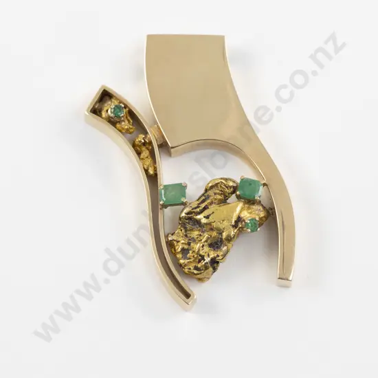18ct Emerald and Alluvial Gold Nugget Modern Design Pendant