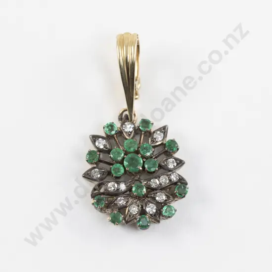 14ct 30Stone Emerald and Diamond Cluster Pendant