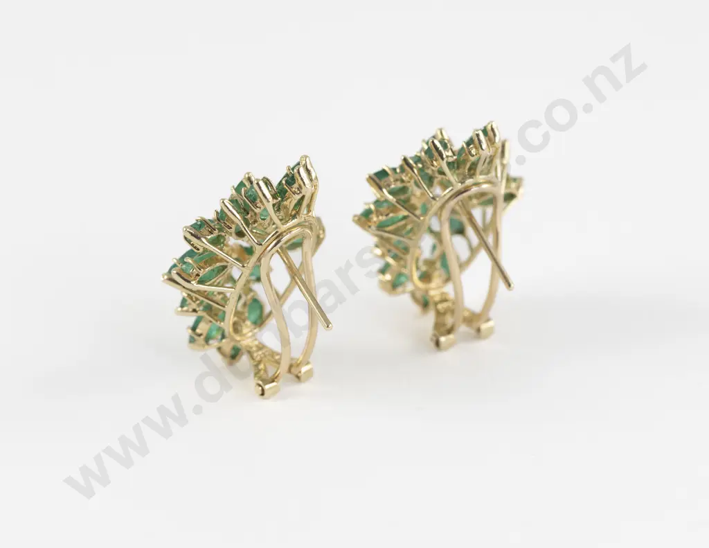 Pair 14ct Diamond and Emerald Cluster Earrings Image 1++