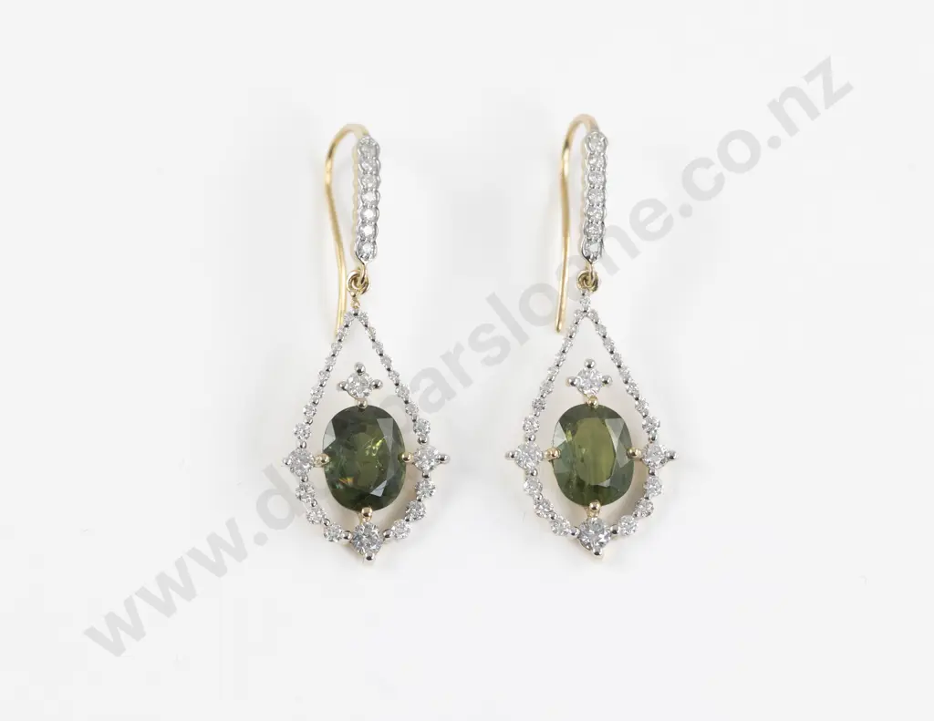 Pair 14ct Sapphire and Diamond Pendant Drop Earrings Image 1++
