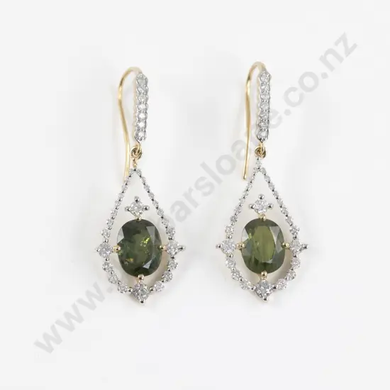 Pair 14ct Sapphire and Diamond Pendant Drop Earrings