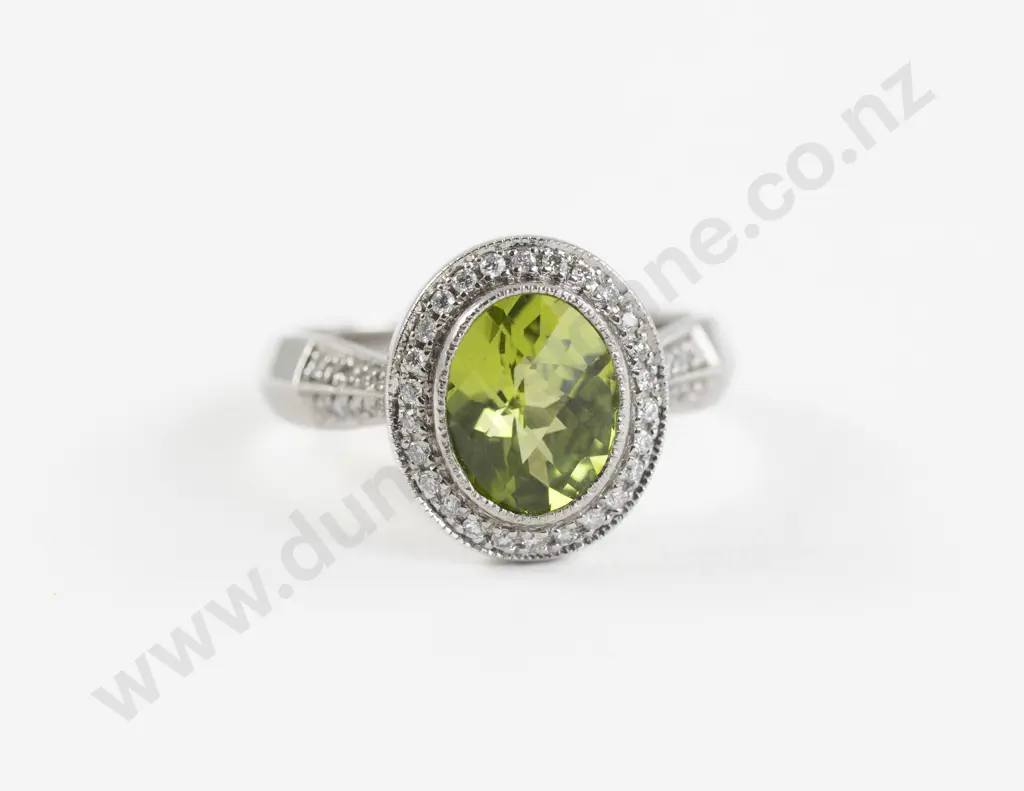 14ct White Gold Peridot Amethyst and Diamond Cluster Ring Image 1++