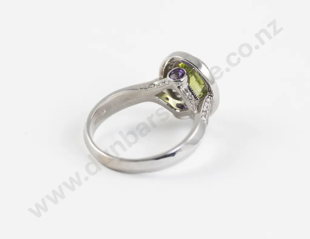 14ct White Gold Peridot Amethyst and Diamond Cluster Ring Image 1++