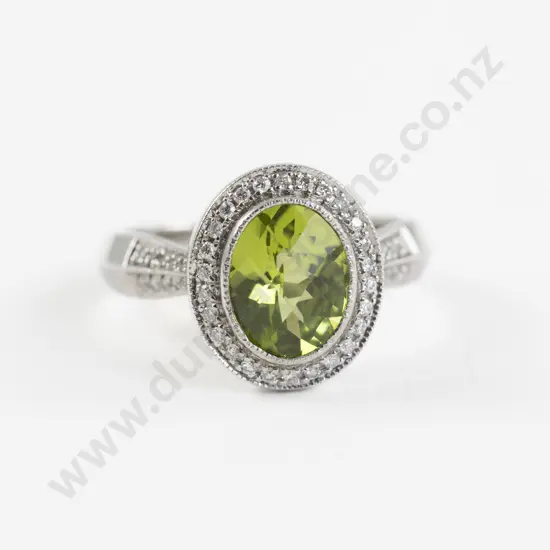 14ct White Gold Peridot Amethyst and Diamond Cluster Ring
