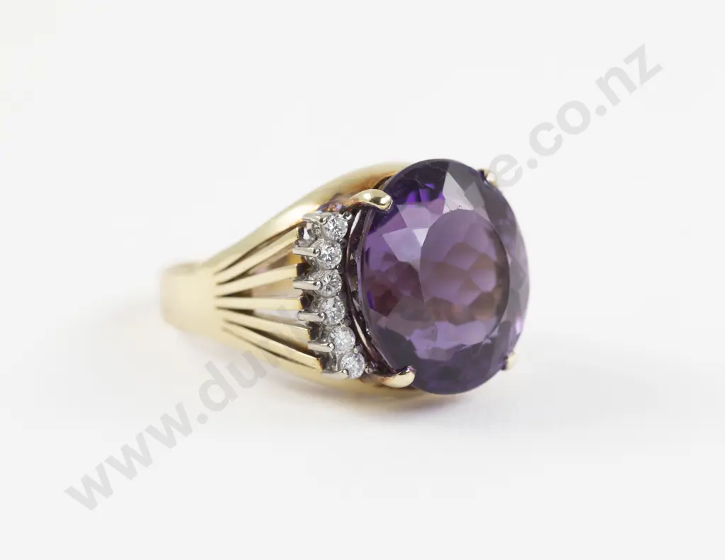 14ct 13Stone Amethyst and Diamond Dress Ring Image 1++