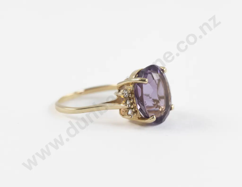 14ct Seven Stone Amethyst and Diamond Dress Ring Image 1++