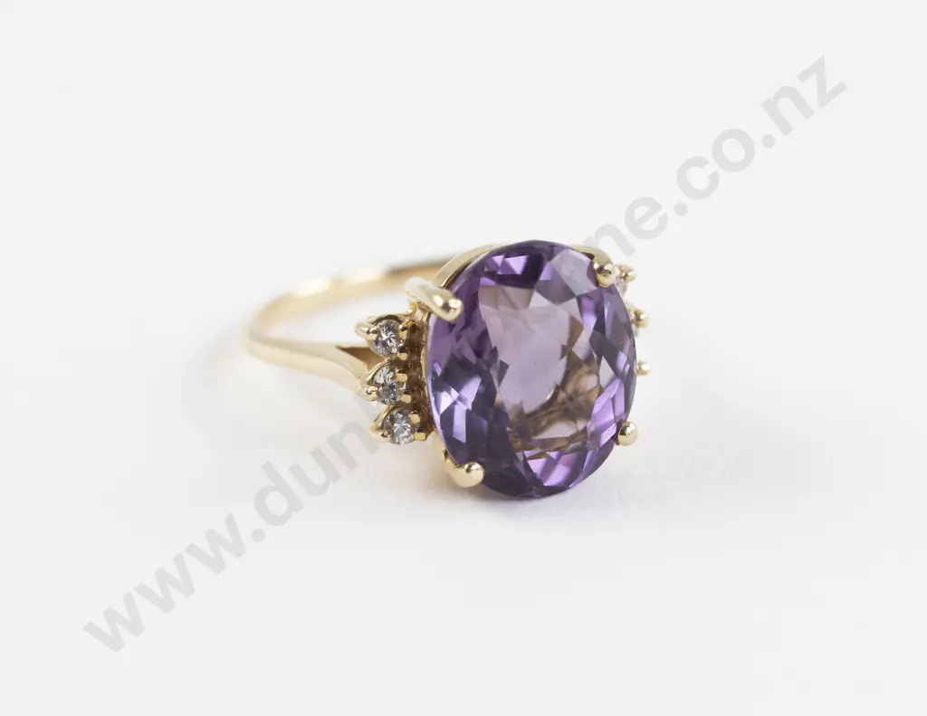 14ct Seven Stone Amethyst and Diamond Dress Ring Image 1++