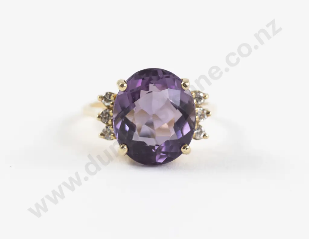 14ct Seven Stone Amethyst and Diamond Dress Ring Image 1++