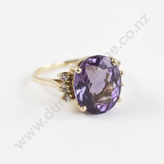 14ct Seven Stone Amethyst and Diamond Dress Ring