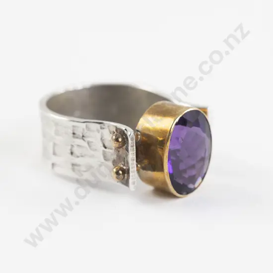 Mexican .925 Silver Single Amethyst Dress Ring