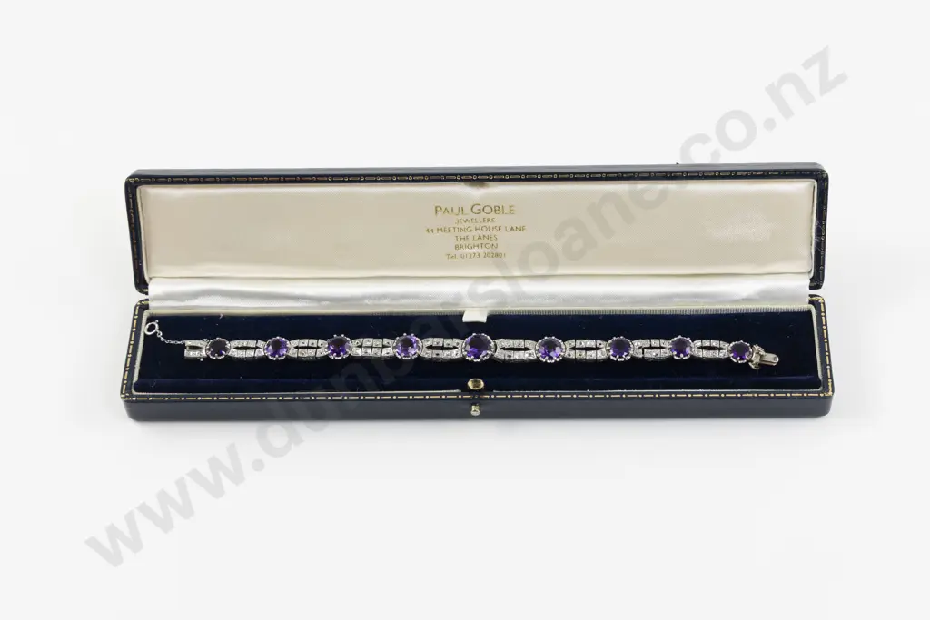 Art Deco All Platinum 81Stone Amethyst and Diamond Bracelet Image 1++