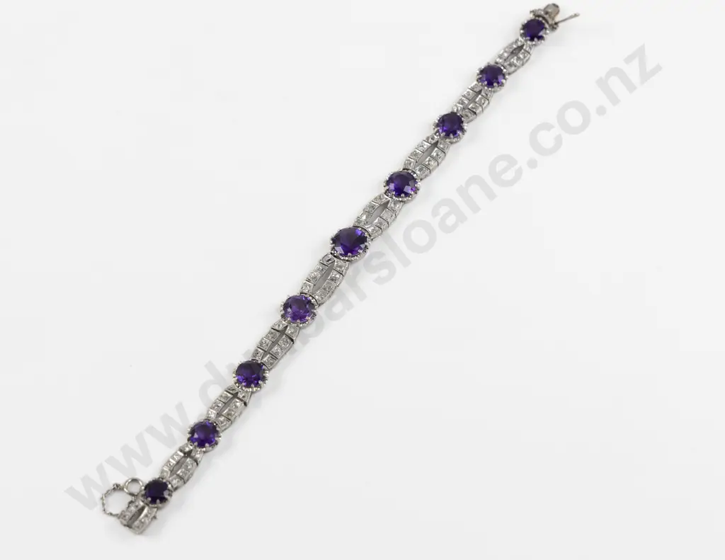 Art Deco All Platinum 81Stone Amethyst and Diamond Bracelet Image 1++