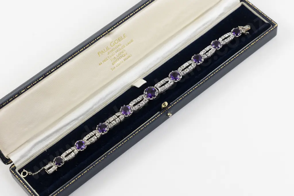 Art Deco All Platinum 81Stone Amethyst and Diamond Bracelet Image 1++