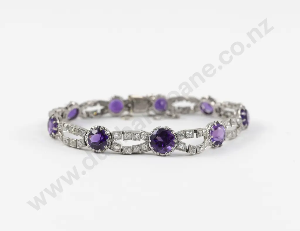 Art Deco All Platinum 81Stone Amethyst and Diamond Bracelet Image 1++