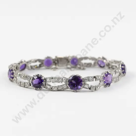 Art Deco All Platinum 81Stone Amethyst and Diamond Bracelet