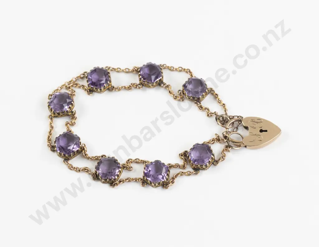 9ct Eight Stone Amethyst Curb Link Bracelet Image 1++
