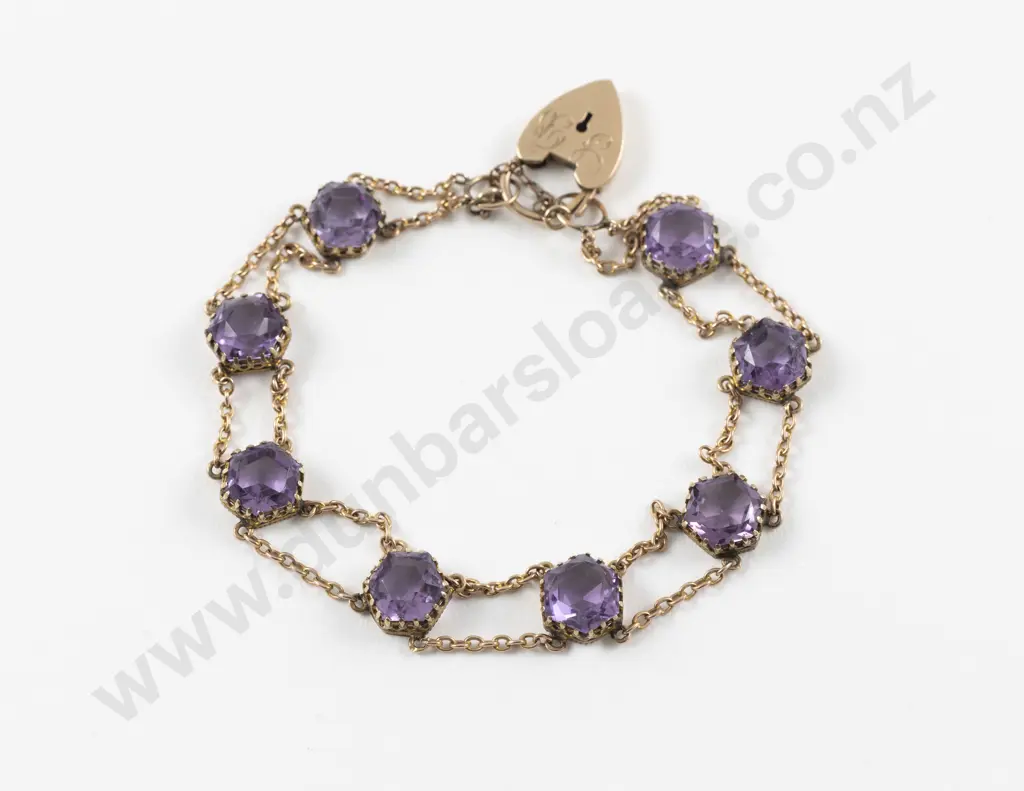 9ct Eight Stone Amethyst Curb Link Bracelet Image 1++