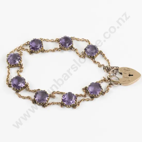 9ct Eight Stone Amethyst Curb Link Bracelet