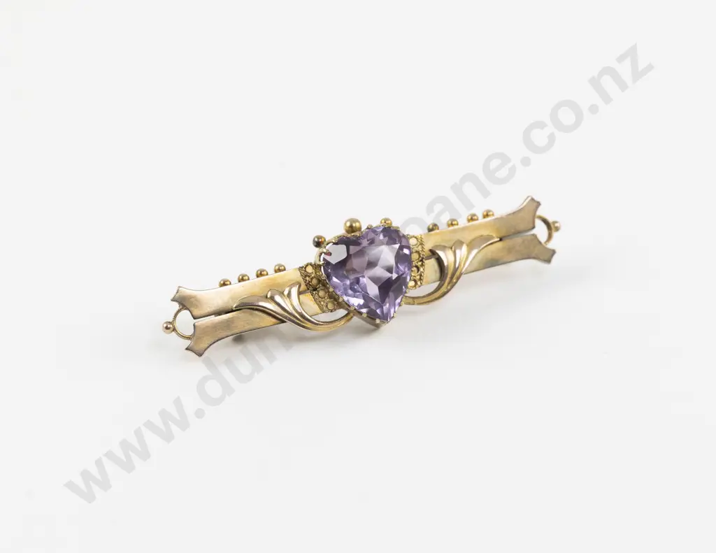 Victorian 9ct Single Amethyst Double Bar Brooch Image 1++