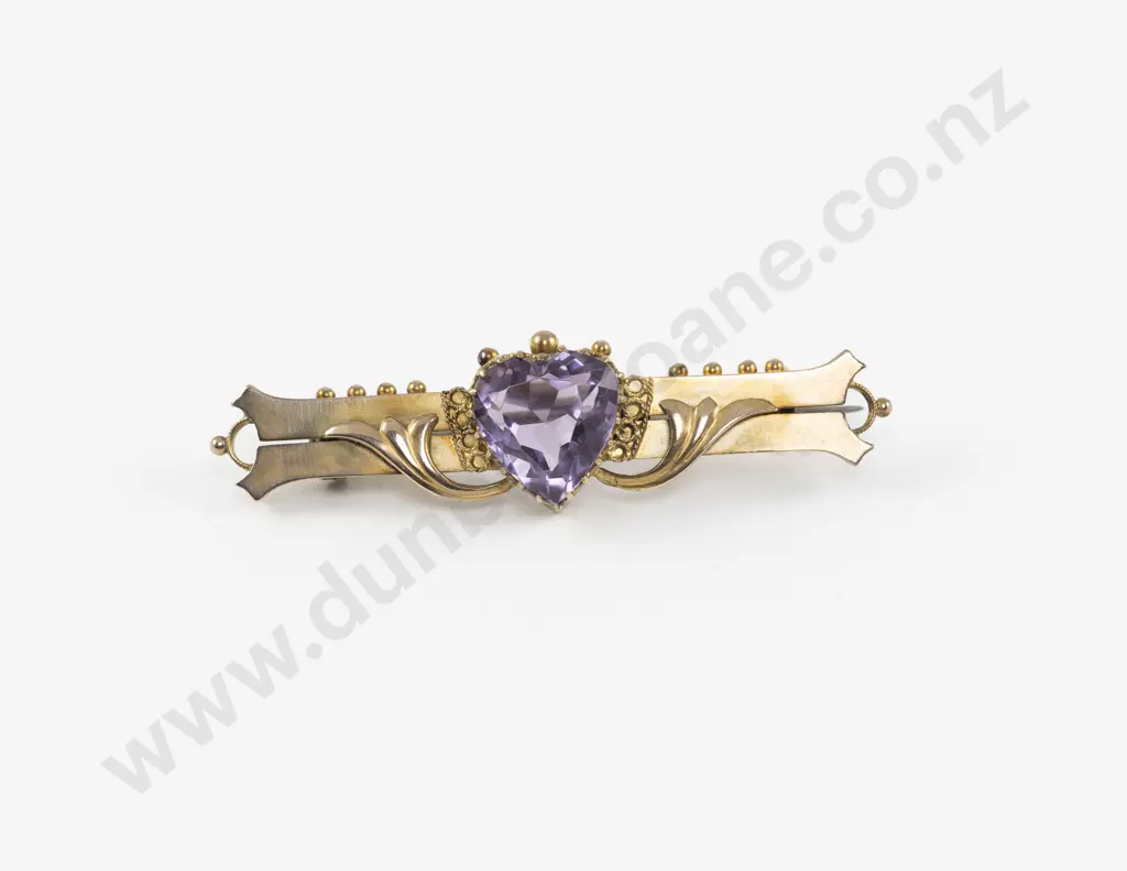 Victorian 9ct Single Amethyst Double Bar Brooch Image 1++