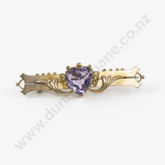 Victorian 9ct Single Amethyst Double Bar Brooch