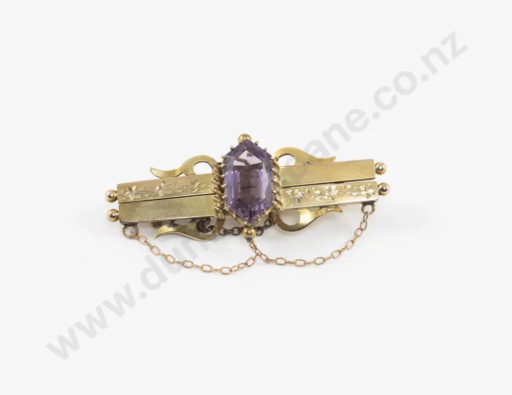 Victorian 15ct Single Stone Amethyst Double Bar Brooch Image 1++
