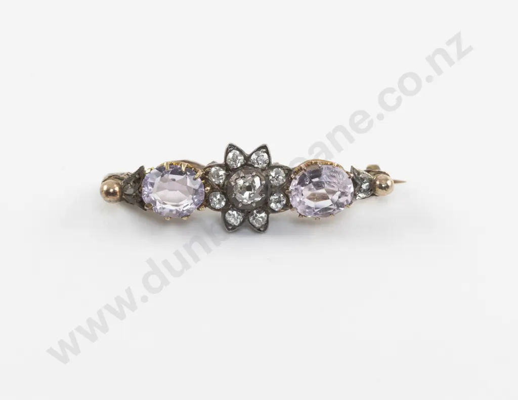 Vintage 9ct Diamond and Pink Peridot Floret Cluster Brooch Image 1++