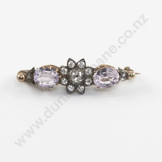 Vintage 9ct Diamond and Pink Peridot Floret Cluster Brooch