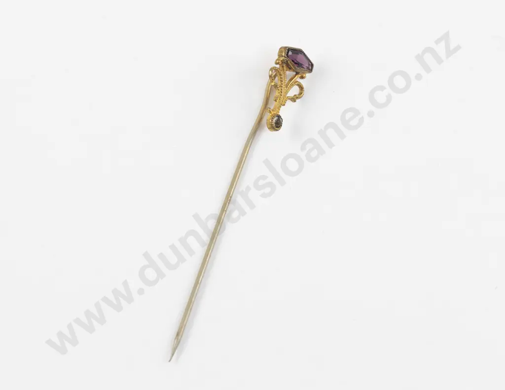 Victorian 9ct Amethyst and White Sapphire Stick Pin Image 1++