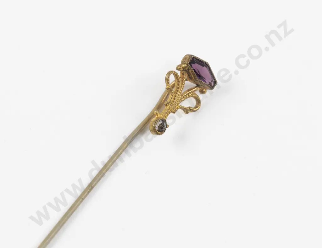 Victorian 9ct Amethyst and White Sapphire Stick Pin Image 1++