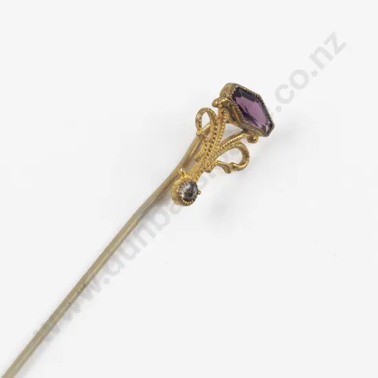 Victorian 9ct Amethyst and White Sapphire Stick Pin