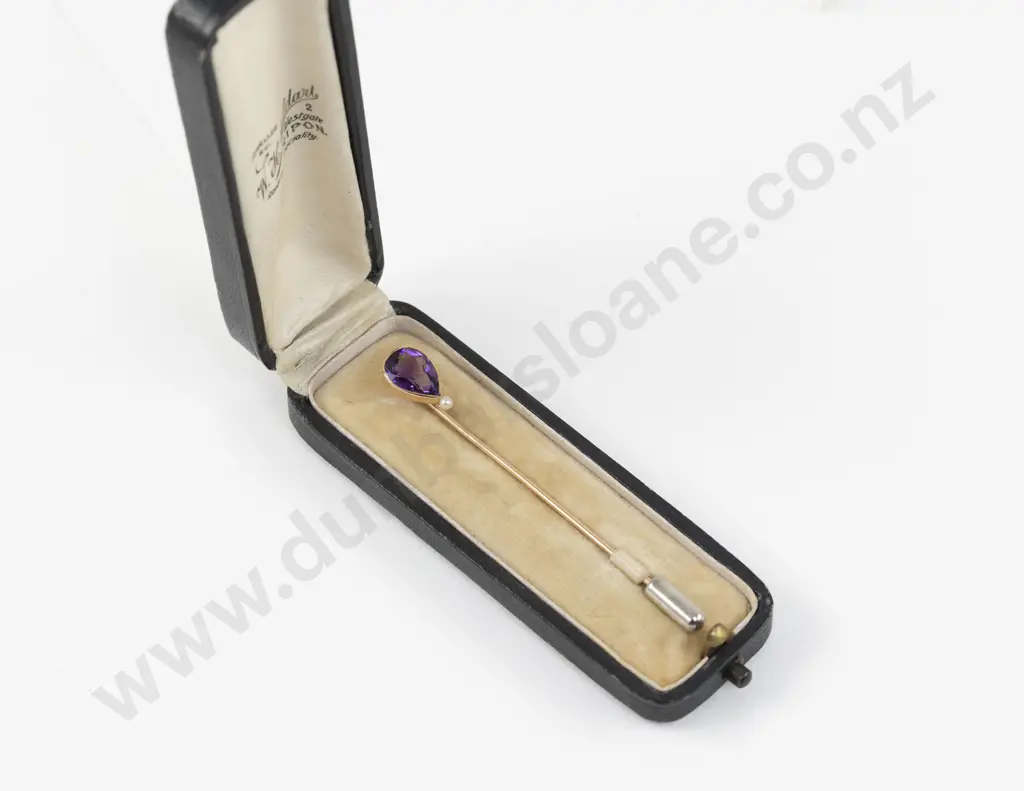 Victorian 9ct Single Amethyst and Pearl Stick Pin Image 1++