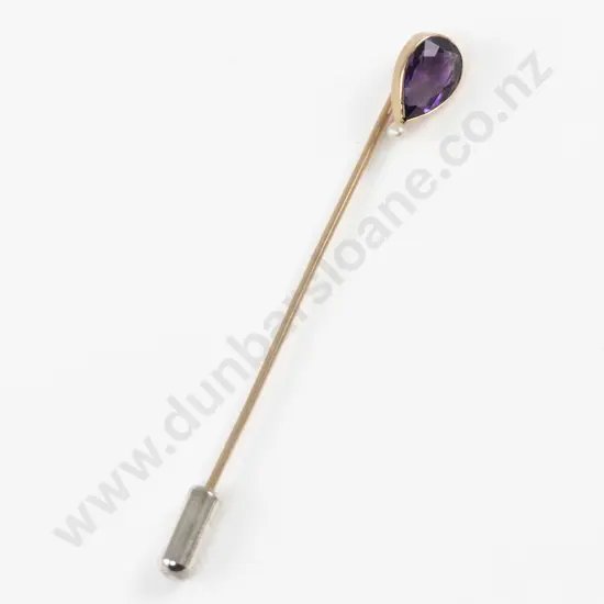 Victorian 9ct Single Amethyst and Pearl Stick Pin