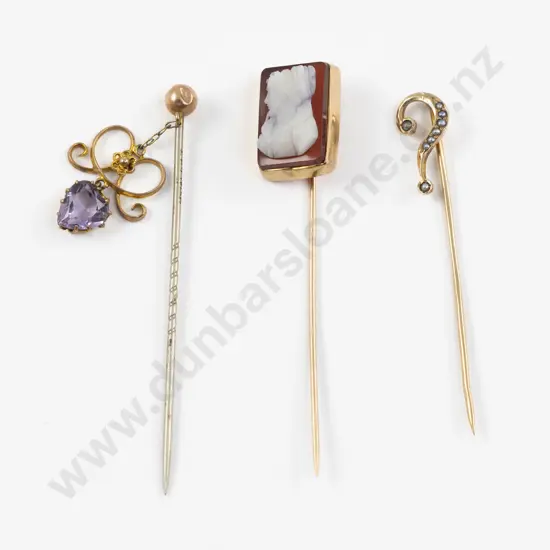 Three Victorian 9ct Stick Pins