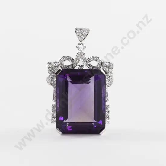 18ct White Gold 52Stone Amethyst and Diamond Pendant