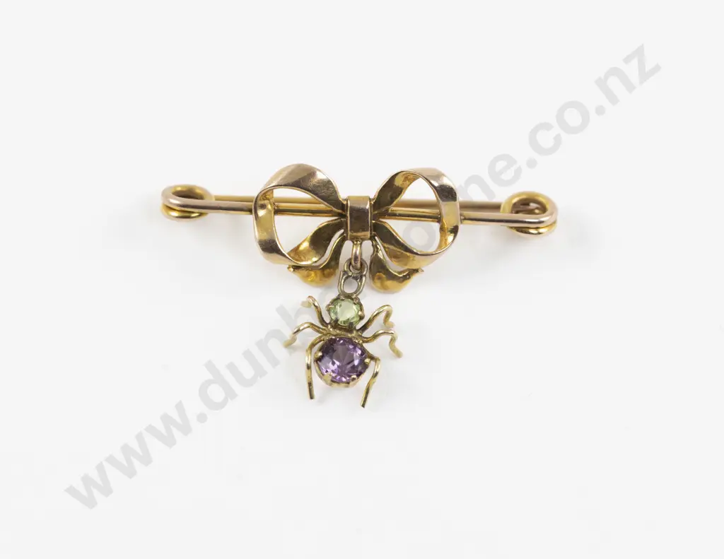 Victorian 9ct Amethyst and Peridot Spider Bar Brooch Image 1++
