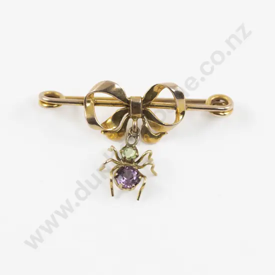 Victorian 9ct Amethyst and Peridot Spider Bar Brooch