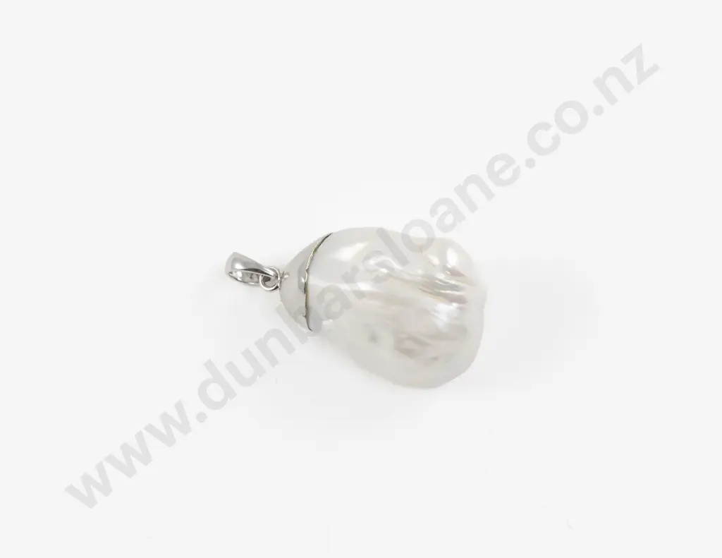 .925 Silver Mounted Large Keshi Pearl Pendant Image 1++